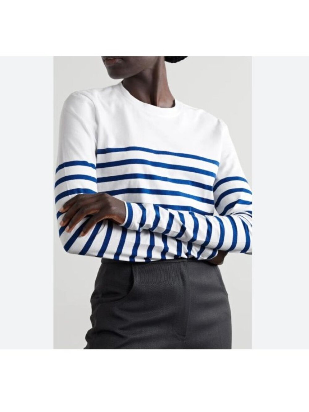 La Ligne Lean Lines Blue and White Striped Cotton-jersey Long Sleeve Shirt Size